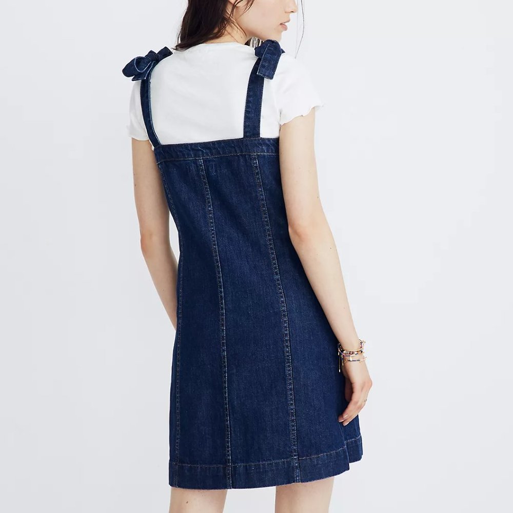 NWT Madewell Cottagecore Tie Strap Denim Button Front Mini Dress 2 - Picture 2 of 7